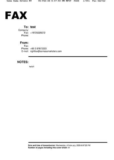 Fax from SamaSamaHotelsMY