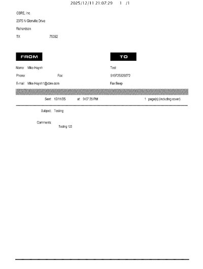 Fax from CBRichardEllis