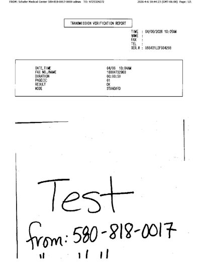 Fax from SCHAFERMEDICALCENT