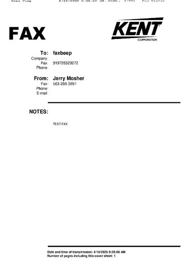 Fax from KentCorp