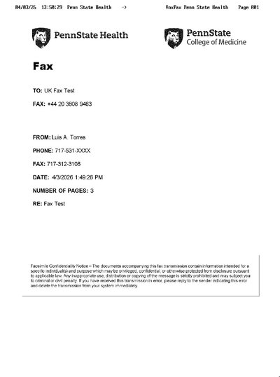 Fax from PennStateHealth