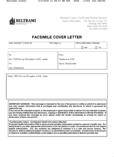 Fax from BeltramiCounty