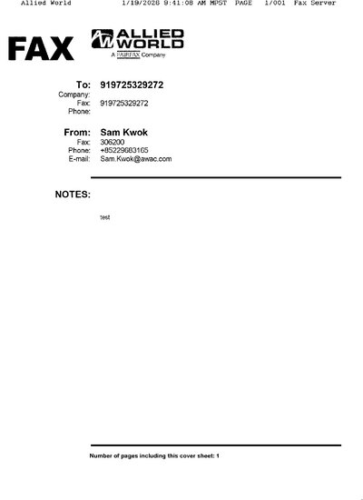 Fax from AlliedWorld