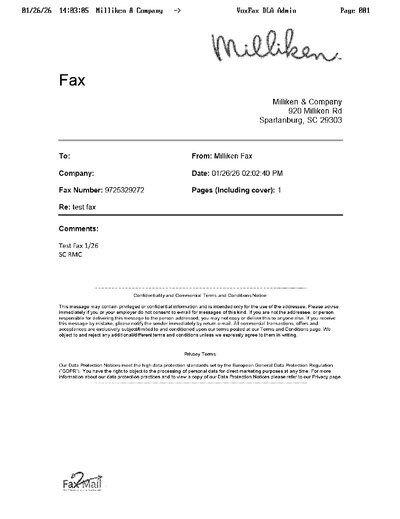 Fax from MillikenCompany